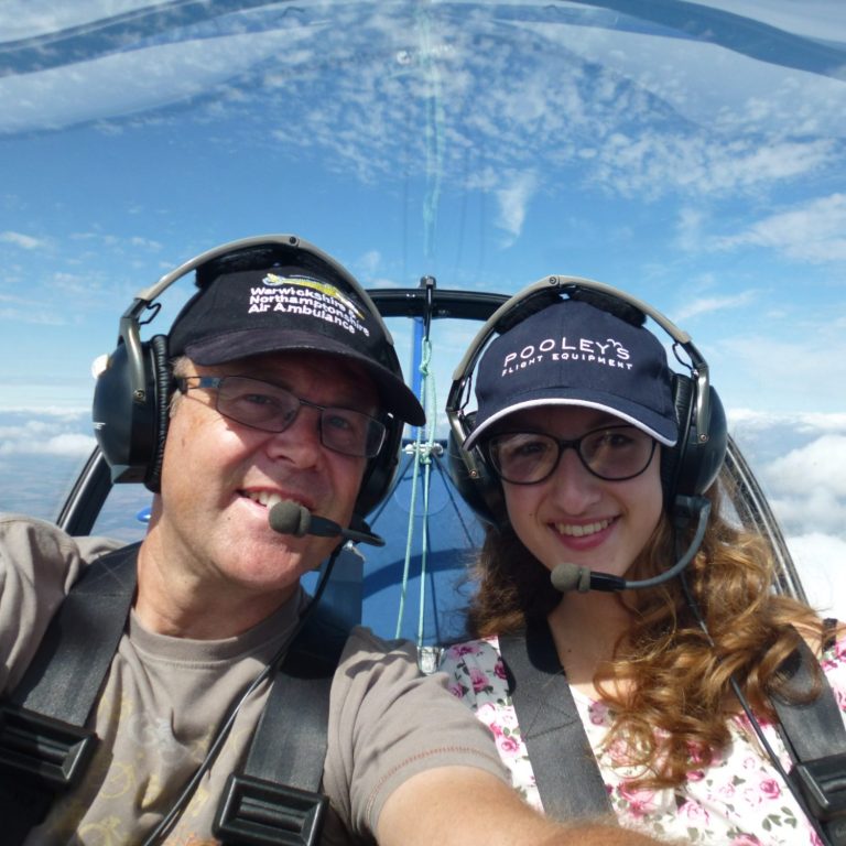 Irwin flying with his student Bethany